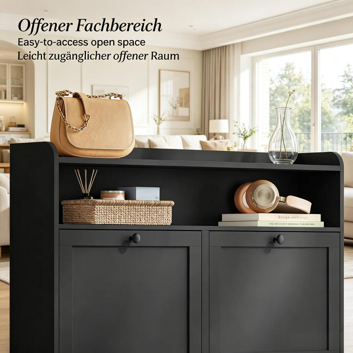 SCHUHKIPPER DE-38079 100/19,5/107 cm mit 4 Klappfächern Schwarz - Schwarz, Holzwerkstoff (100/107/19.5cm) - ComfortXL