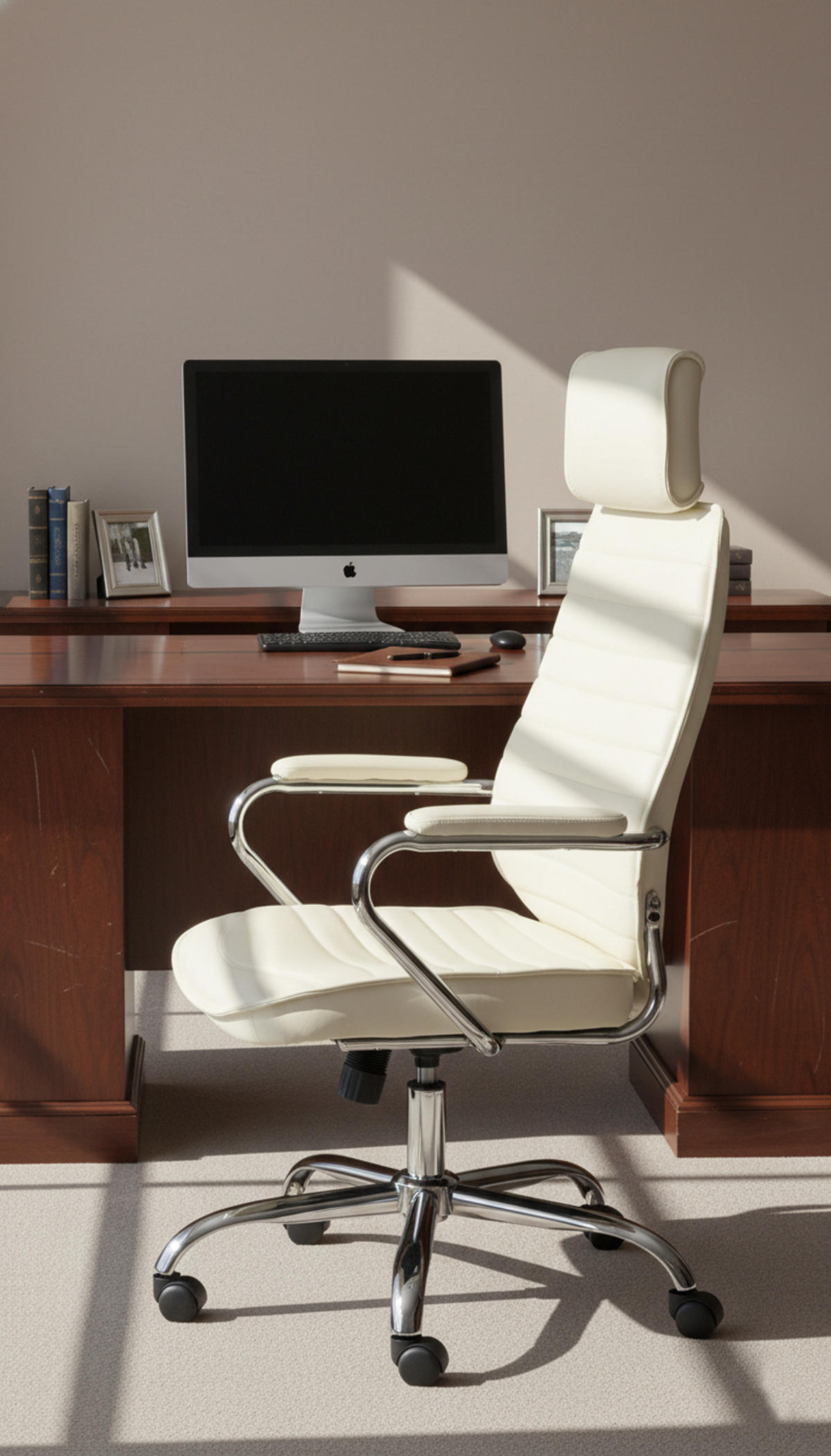 BÜROSTUHL Rocket Echtleder creme - Chromfarben/Creme, Leder/Metall (59/128/57cm) - TPFLiving