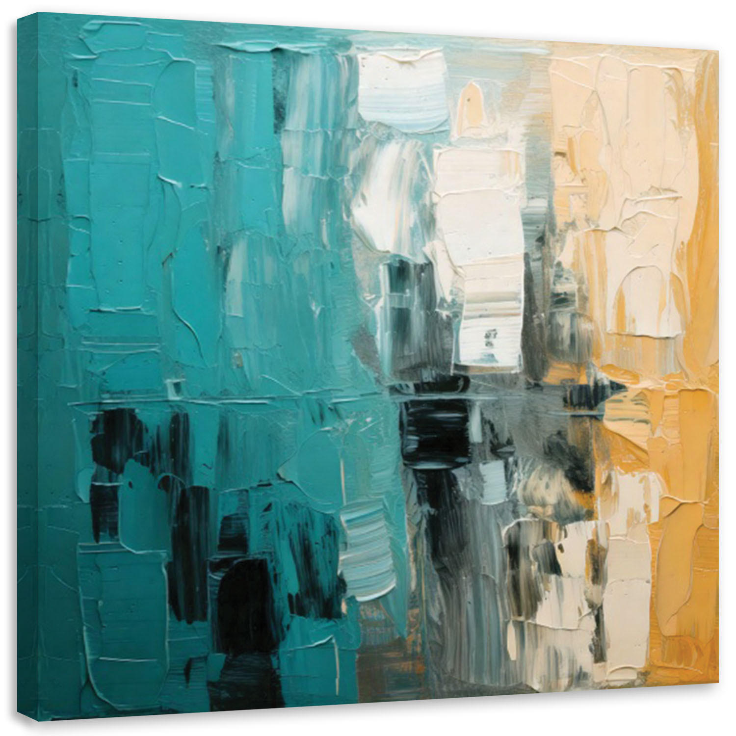 LEINWANDBILD Abstraktion Impression Türkis 60x60cm - Türkis, Textil (60/60cm) - Feeby