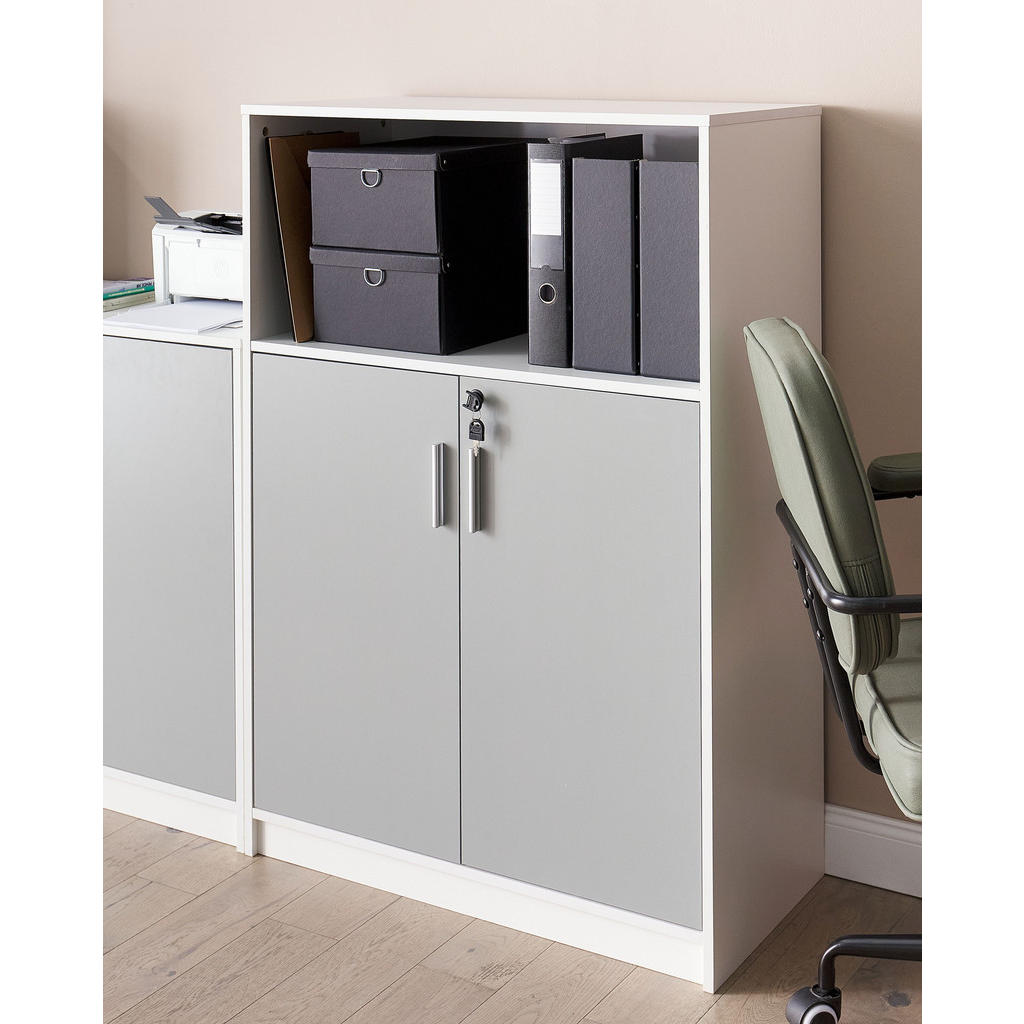 Thumbnail - Beliani Aktenschrank, Grau, Weiß, Holzwerkstoff, 3 Fächer, 80x117x40 cm, Arbeitszimmer, Aktenschränke