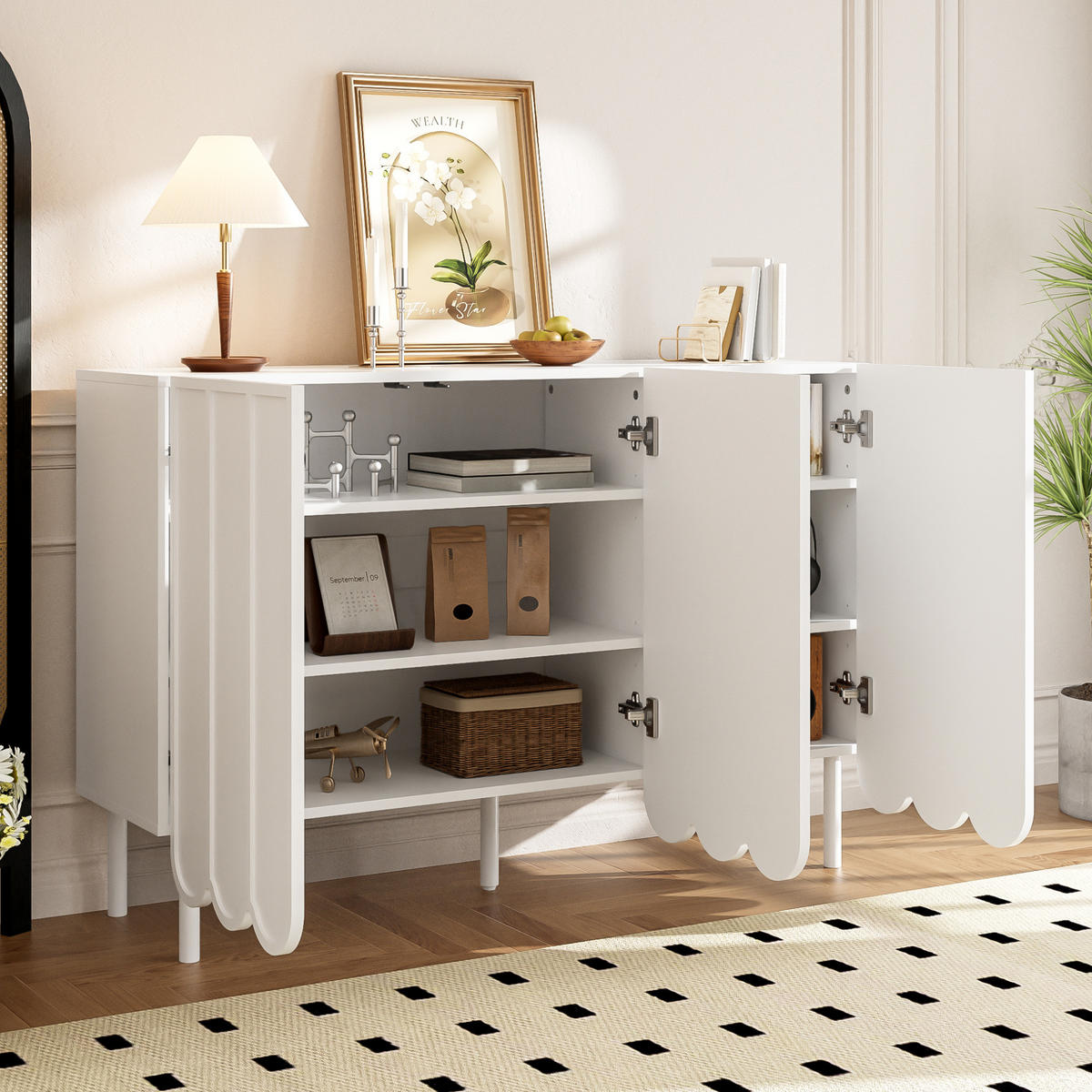 KOMMODE aus MDF 120x35x80cm in Weiß mit Rebound-System - Weiß, Holzwerkstoff (120/80/35cm) - Modfu