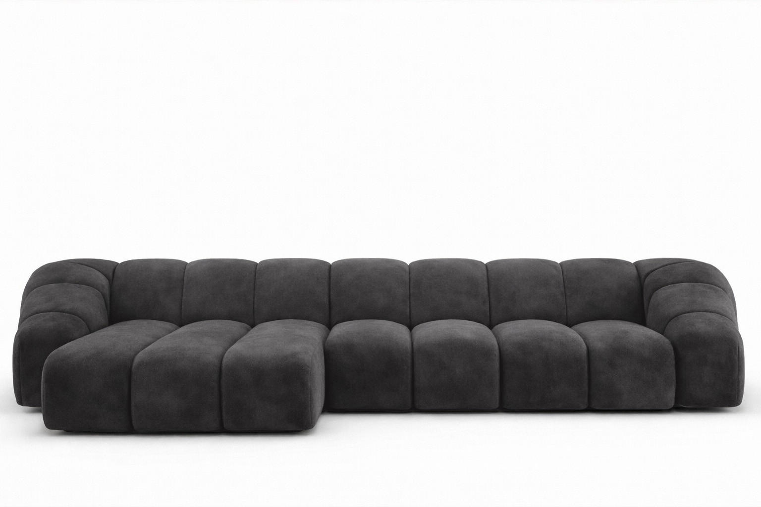 ECKSOFA Modulare L-Form, Veloursstoff Bluvel, Schwarz, Links, CROISSANT XL - Schwarz, Holz (340/190cm) - Kaiser Möbel