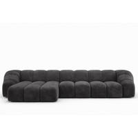 ECKSOFA Modulare L-Form, Veloursstoff Bluvel, Schwarz, Links, CROISSANT XL - Schwarz, Holz (340/190cm) - Kaiser Möbel