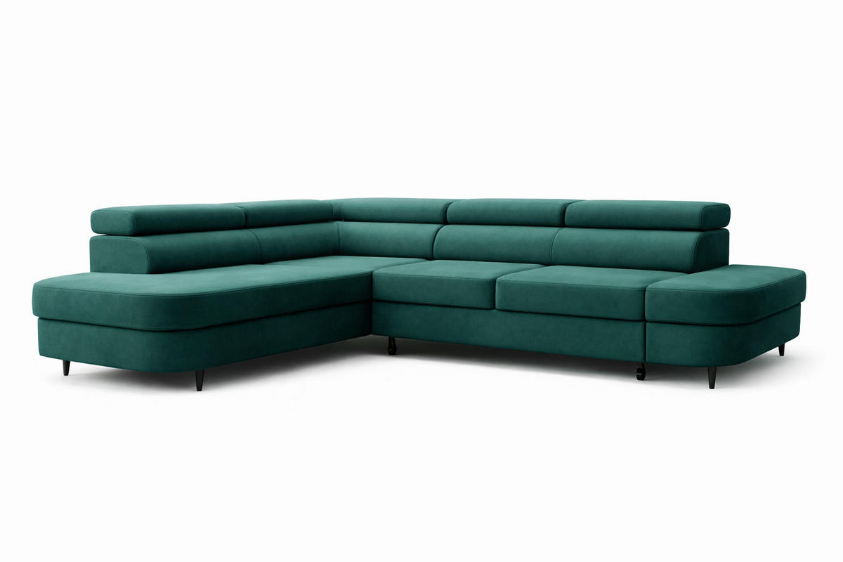 ECKSOFA Priam L-Form mit Schlaffunktion und Stauraum Modern Form Grün - Dunkelgrün, Holz/Textil (275/203cm) - Muffo