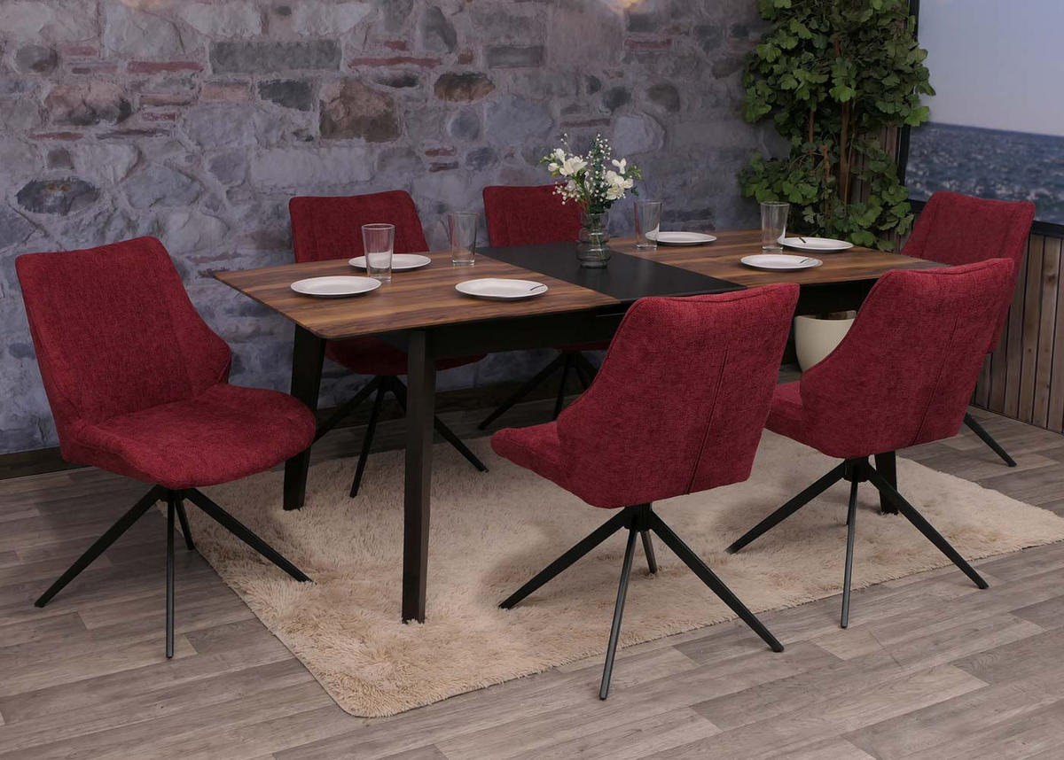 ESSZIMMERSTUHL Schwarz, Bordeaux 6er-Set - Bordeaux/Schwarz, Textil (55/88/62cm) - MCW