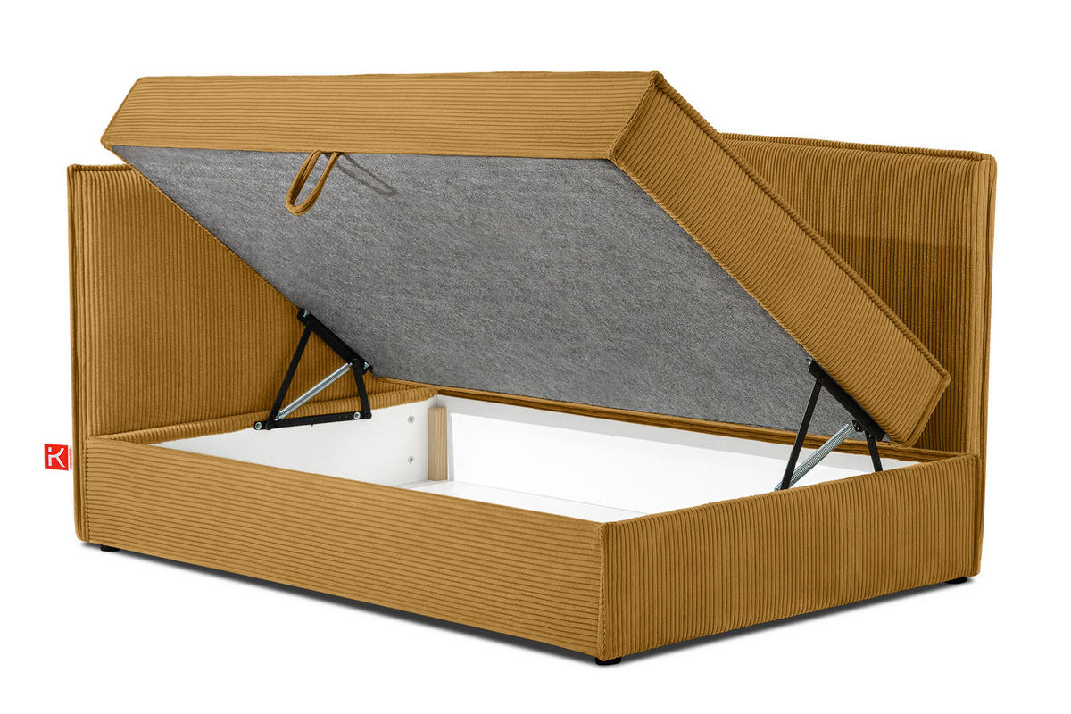 JUGENDBETT ROTI Einzelbett mit Bettkasten, 90x200cm, Bett mit Bonellmatratze, mit Rückenlehne - Gelb/Schwarz, Holz/Holzwerkstoff (92/200cm) - KONSIMO®