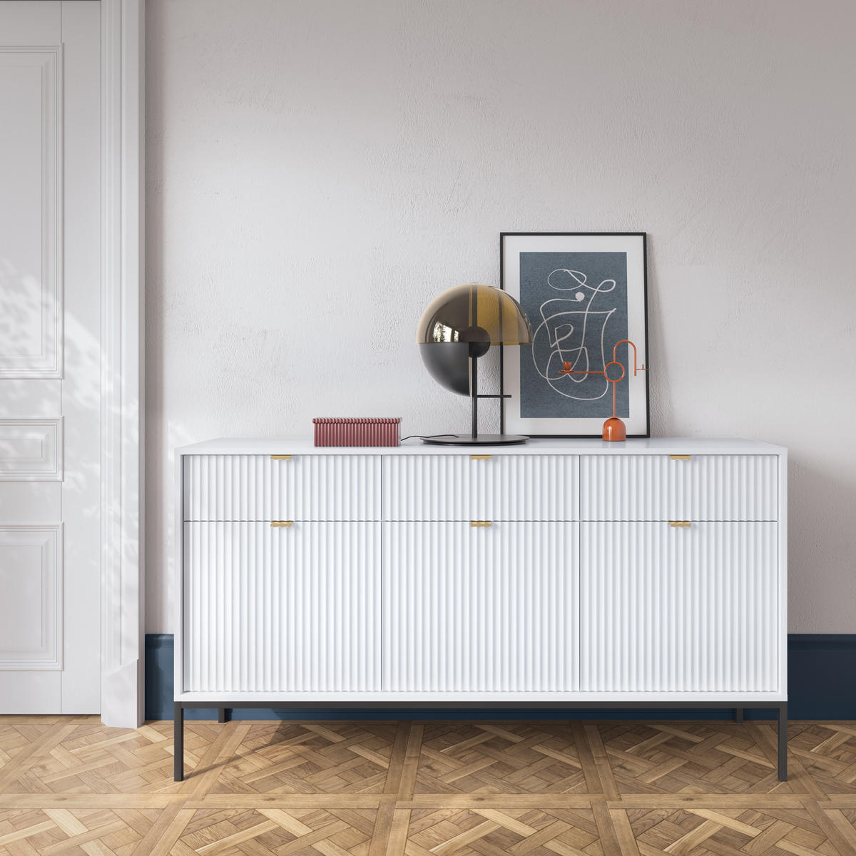 SIDEBOARD STELLARE 154/83/39 cm mit 3 Schubladen 3 Türen Weiß - Weiß, Holzwerkstoff (154/83/39cm) - MASSENO