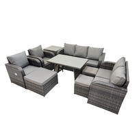 GARTENMÖBEL SET Polyrattan Dunkelgrau 10-Sitzer - Dunkelgrau/Grau, Glas/Kunststoff - Fimous