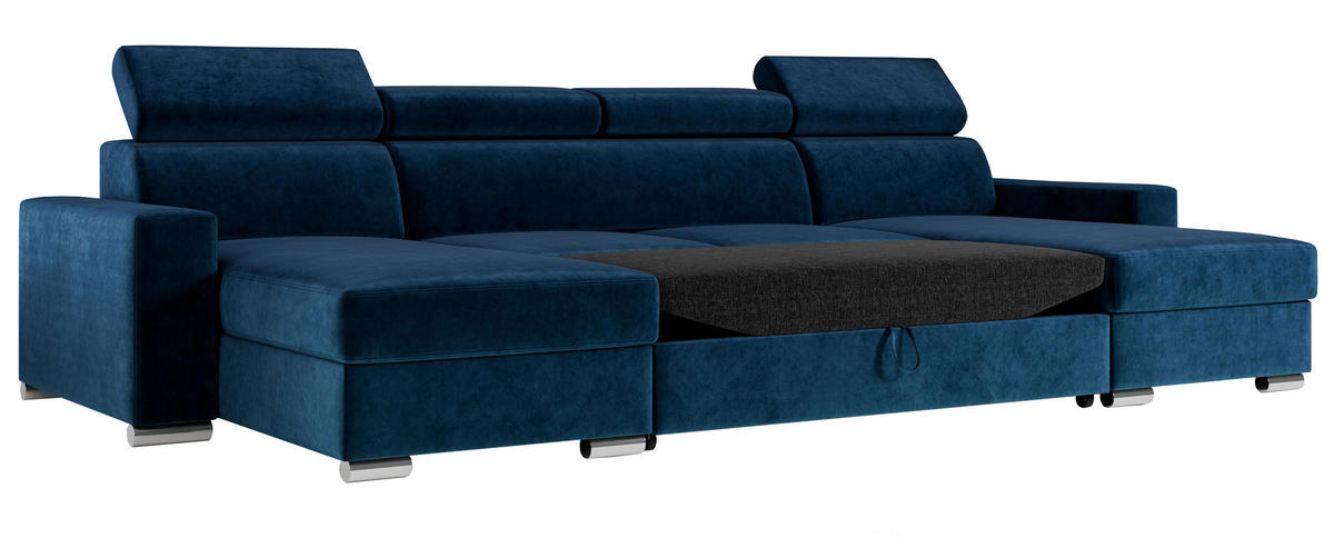 WOHNLANDSCHAFT FOX U Dunkelblau - Velvet - Silberfarben/Dunkelblau, Kunststoff/Textil (306/98/168cm) - MKS