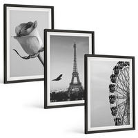 BILDER SET 3er Set - 40x60 cm Schwarzer Rahmen - Rose Eiffelturm Riesenrad - Schwarz, Kunststoff (40/60cm) - TULUP
