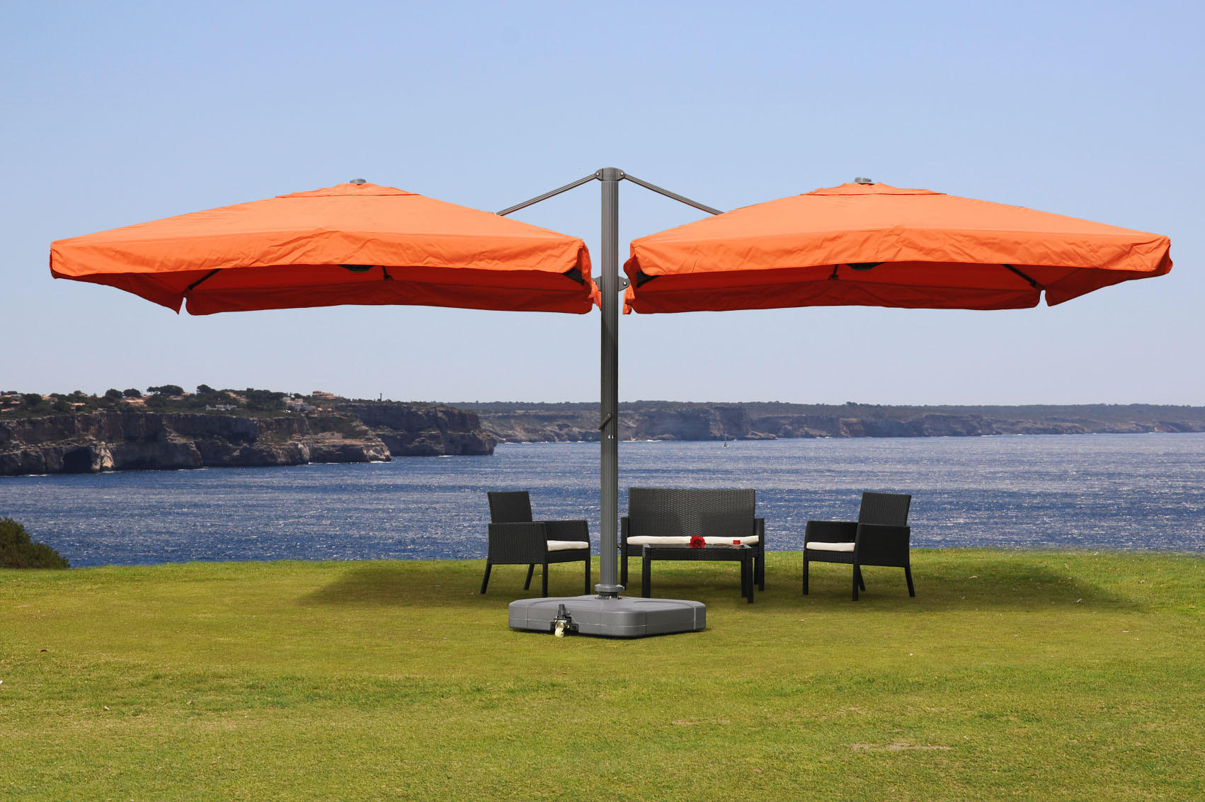 DOPPEL-AMPELSCHIRM + STÄNDER Orange 297/620 cm - Orange, Metall (620/297cm) - MCW