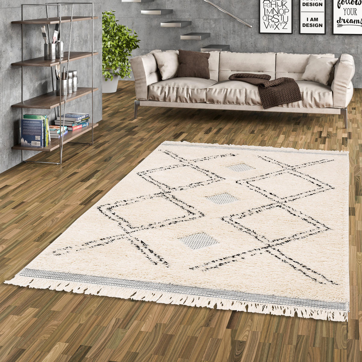 IN & OUTDOOR TEPPICH SHAGGY SYLT RAUTEN - Creme, Textil (120/170cm) - Pergamon