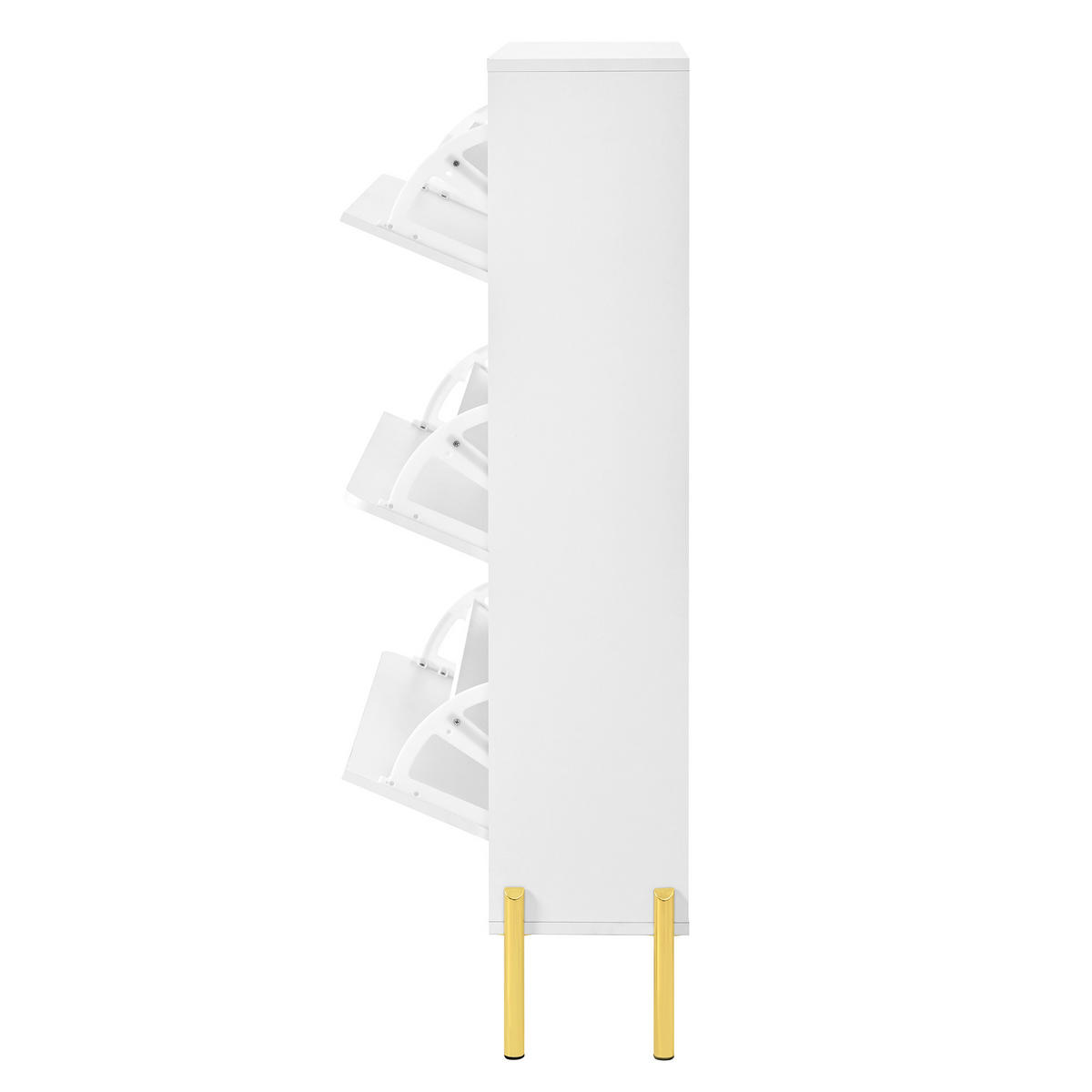 SCHUHSCHRANK aus MDF 73x24x120cm in Weiß mit goldenen Metallbeinen - Weiß, Holzwerkstoff (73/120/24cm) - Modfu