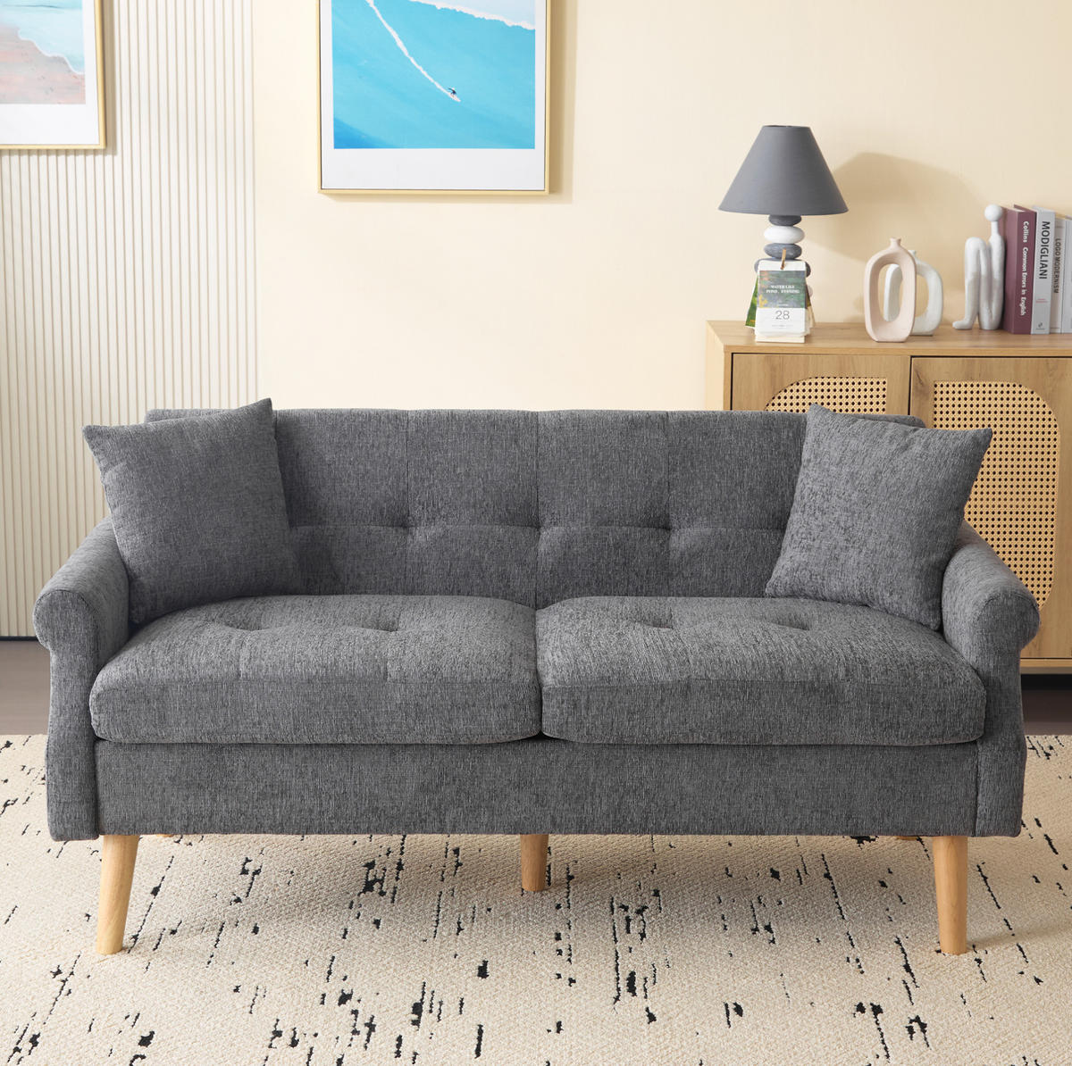 SOFA 2-Sitzer 162 x 74 x 77 cm Chenille Gray - Grau, Kunststoff (162/77/74cm) - Meubliv