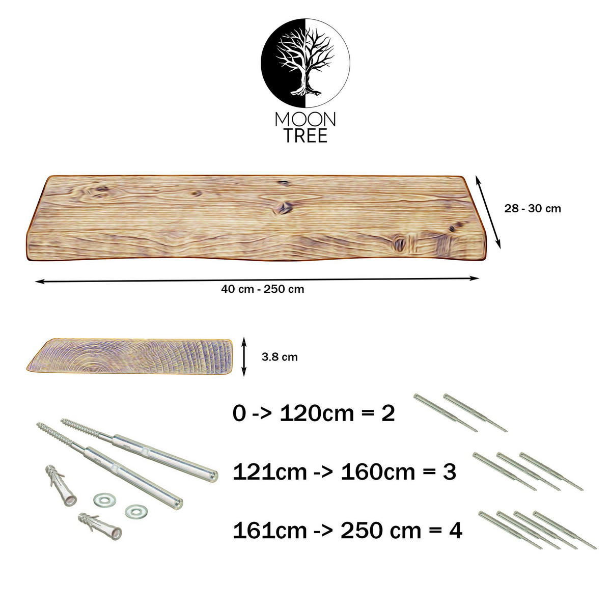 WANDREGAL rustikales 30/3,8/60 cm dunkle Eiche - Dunkelbraun, Holz (60/3.8/30cm)