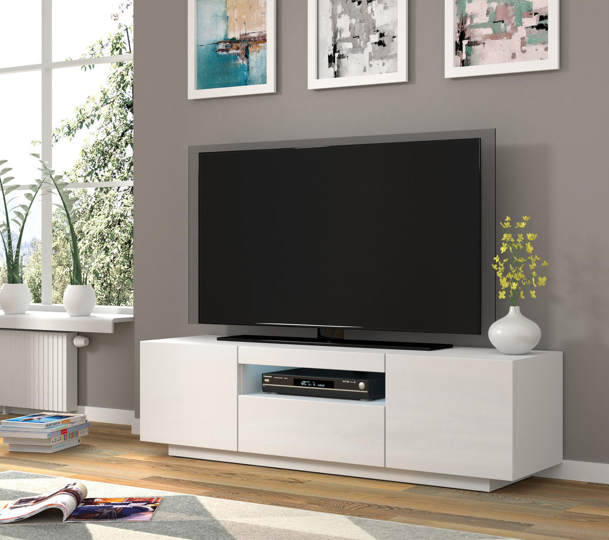 TV LOWBOARD Weiß Hochglanz 150/42/37 - Weiß Hochglanz, Holzwerkstoff (150/42/37cm) - RAUMHIRSCH FURNITURE