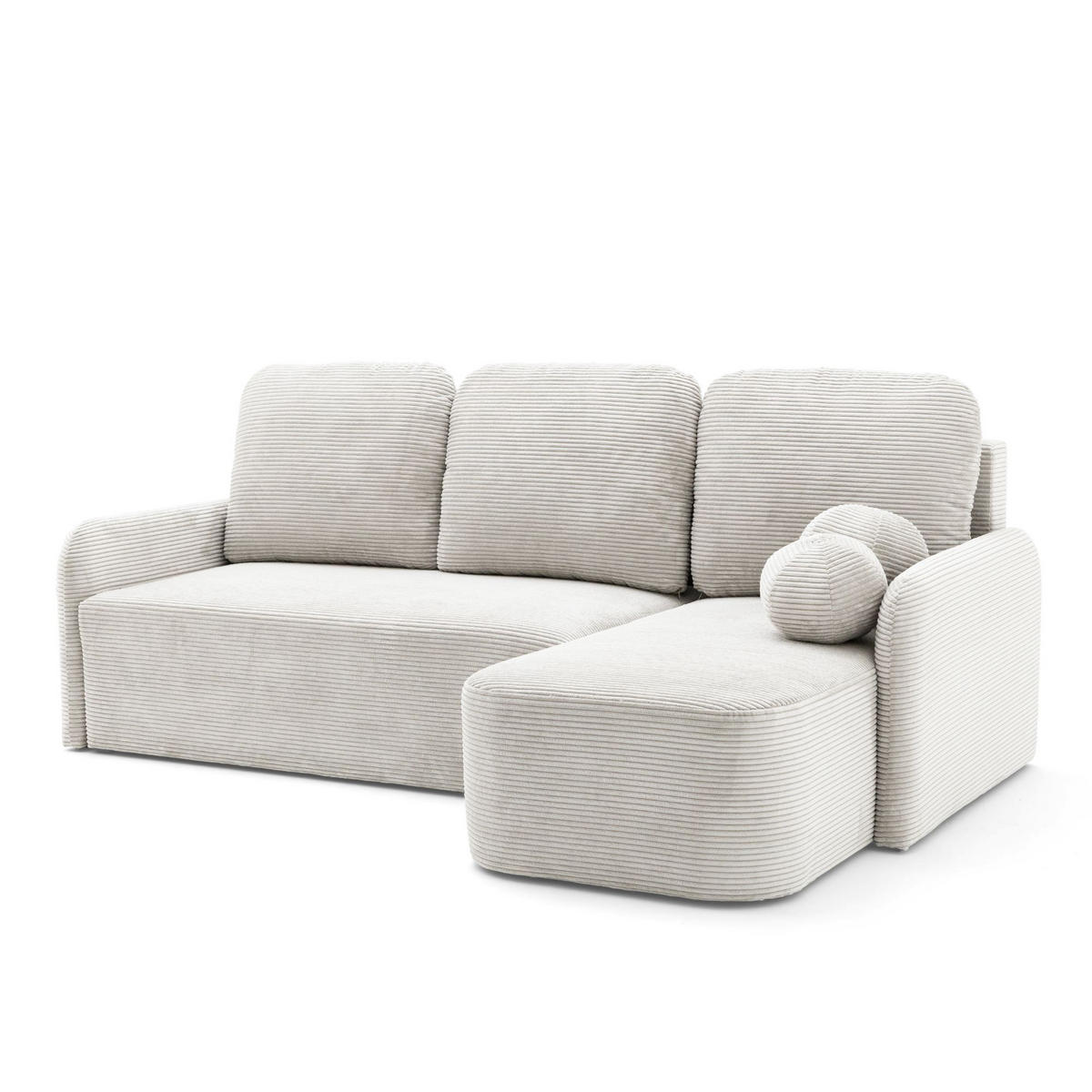 ECKSOFA CASPER L Rechts mit Schlaffunktion 132x198 Cord Creme - Creme/Schwarz, Holz/Kunststoff (145/217cm) - NACANAPA