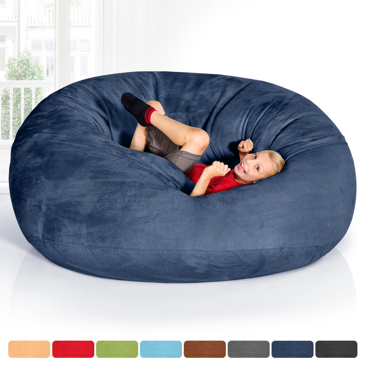RIESEN-SITZSACK XXL JUMBO Velours 5ft - Dunkelblau, Textil (150/120/150cm) - Green Bean