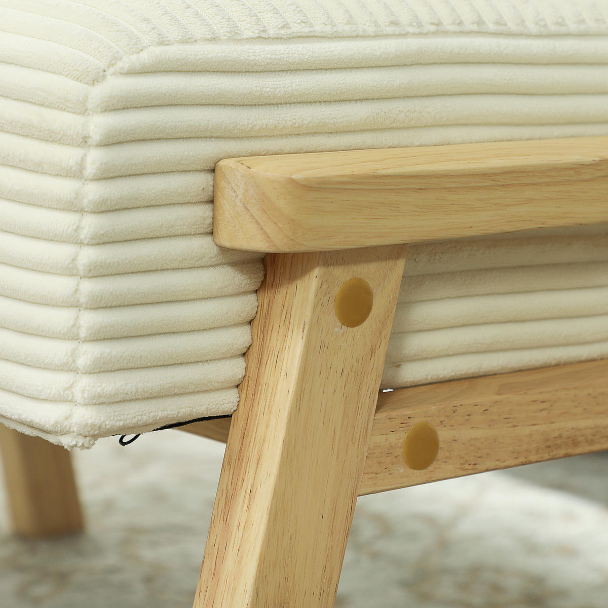 SITZHOCKER DE-07159 Cordoptik, Holzbeine, bis 120 kg Cremeweiß - Creme, Holz/Textil (46/40/70cm) - ComfortXL