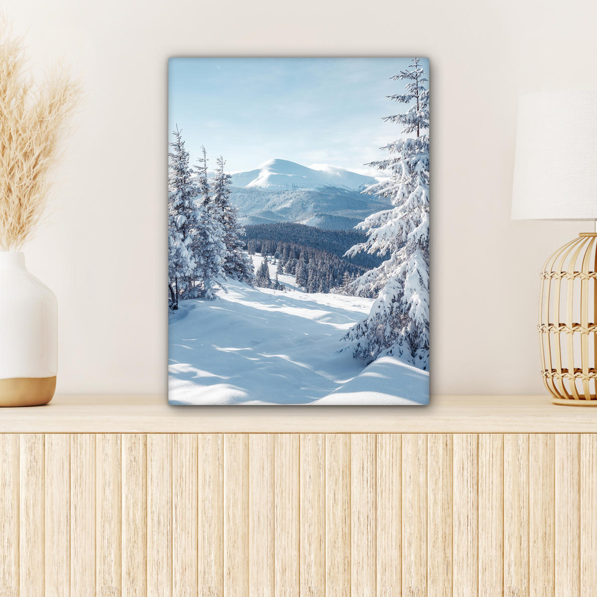 LEINWANDBILD Winterlandschaft - Natur - Berge - Bäume - Schnee 30x40 cm - Hellblau, Textil (30/40cm) - MuchoWow