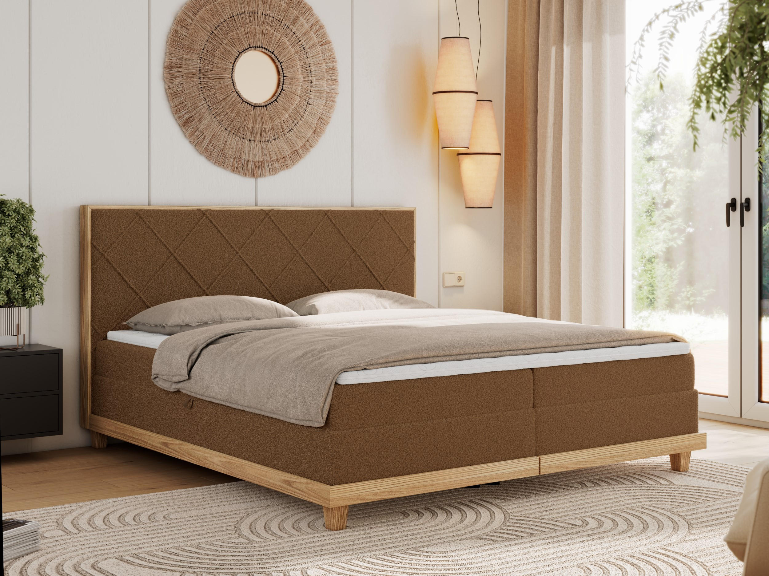 BOXBETT CAICOS 140/200 - Braun Boucle - H4 - Braun, Holz/Textil (140/200cm) - MKS