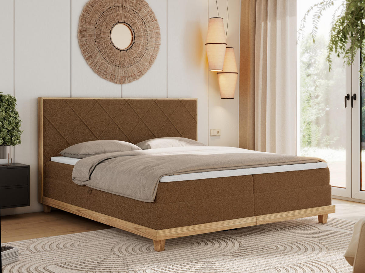 BOXBETT CAICOS 180/200 - Braun Boucle - H4 - Braun, Holz/Textil (180/200cm) - MKS