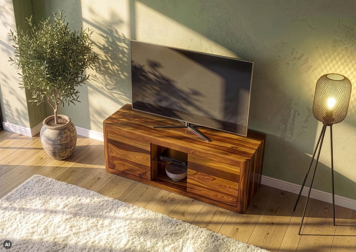 TV-BOARD Sheesham 147x40x58 walnuss gewachst TORONTO LUX #200 - Dunkelbraun, Holz (147/58/40cm) - Massivmoebel24