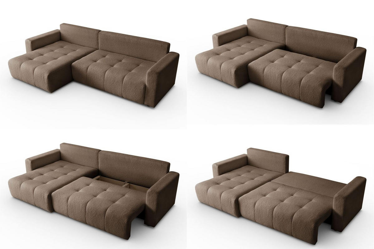 ECKSOFA Viola in L-Form, braun, Lammfelloptik, 261 x 143 cm mit Schlaffunktion und Bettkasten - Braun, Textil (261/143cm) - Margaret Hadas24