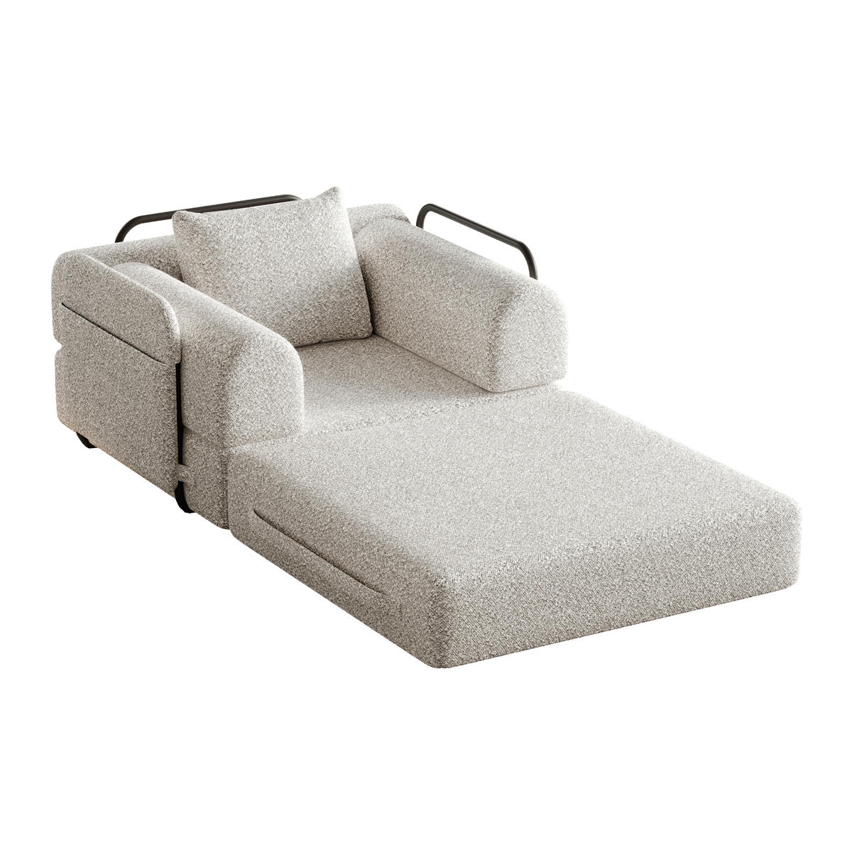 ROZKLÁDACÍ pohovka khaki z chenille se schránkou v područky a ocelovou konstrukcí - přírodní, textil (181.6/49.5/94cm) - OKWISH