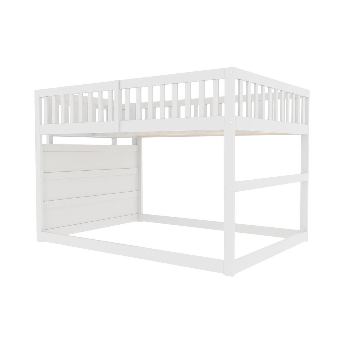 ETAGENBETT Niedriges 140/200 cm weiß mit Staufach und hohem Zaun-Design - Weiß, Holz (140/200cm) - OKWISH