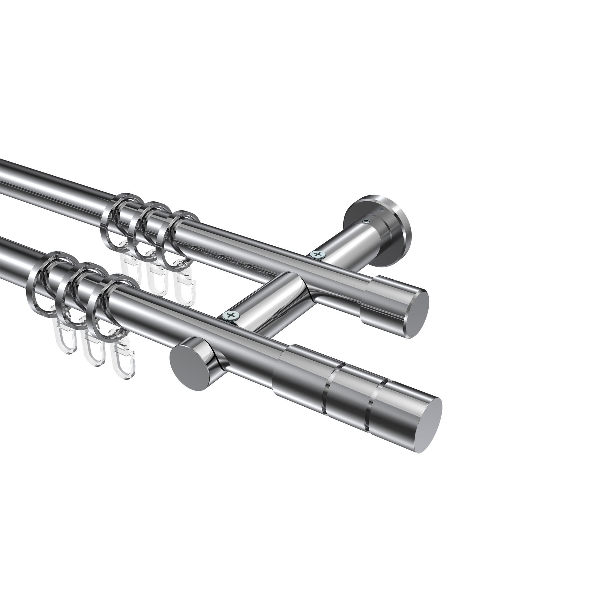 GARDINENSTANGEN-SET Platon Elanto 120 cm, 2-läufig, 20 mm Ø Chrom - Chromfarben, Metall (120cm) - INTERDECO