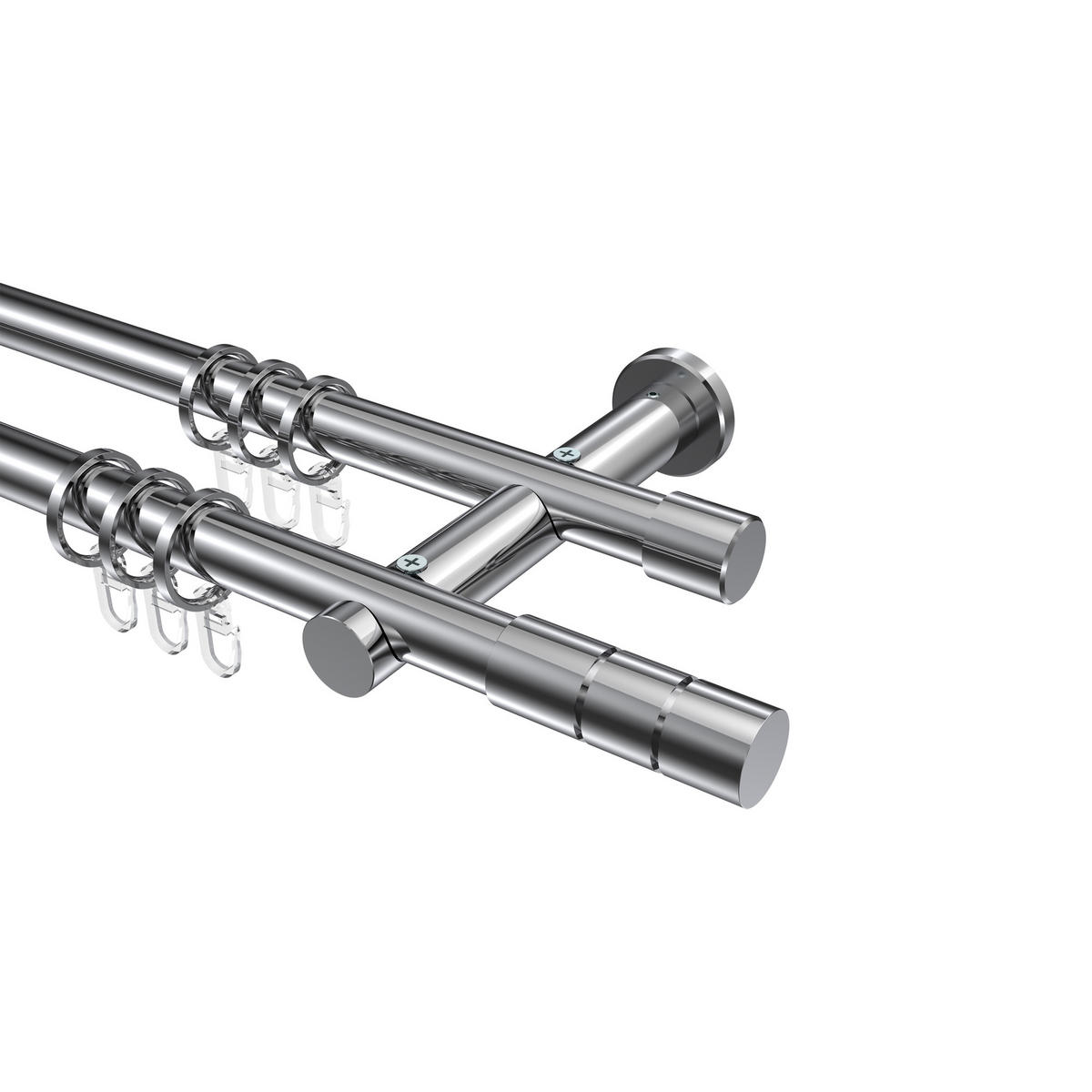 GARDINENSTANGEN-SET Platon Elanto 140 cm, 2-läufig, 20 mm Ø Chrom - Chromfarben, Metall (140cm) - INTERDECO