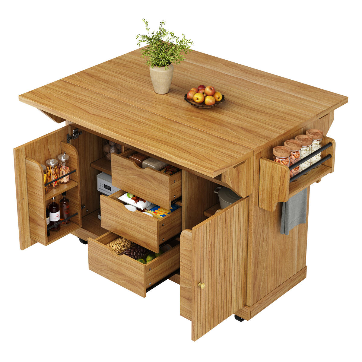 KÜCHENINSEL DE-41170 142,5/40-80/95 cm mit ausklappbaren Tischverlängerungen Dunkelbraun - Dunkelbraun, Holzwerkstoff (142.5/95/80cm) - ComfortXL