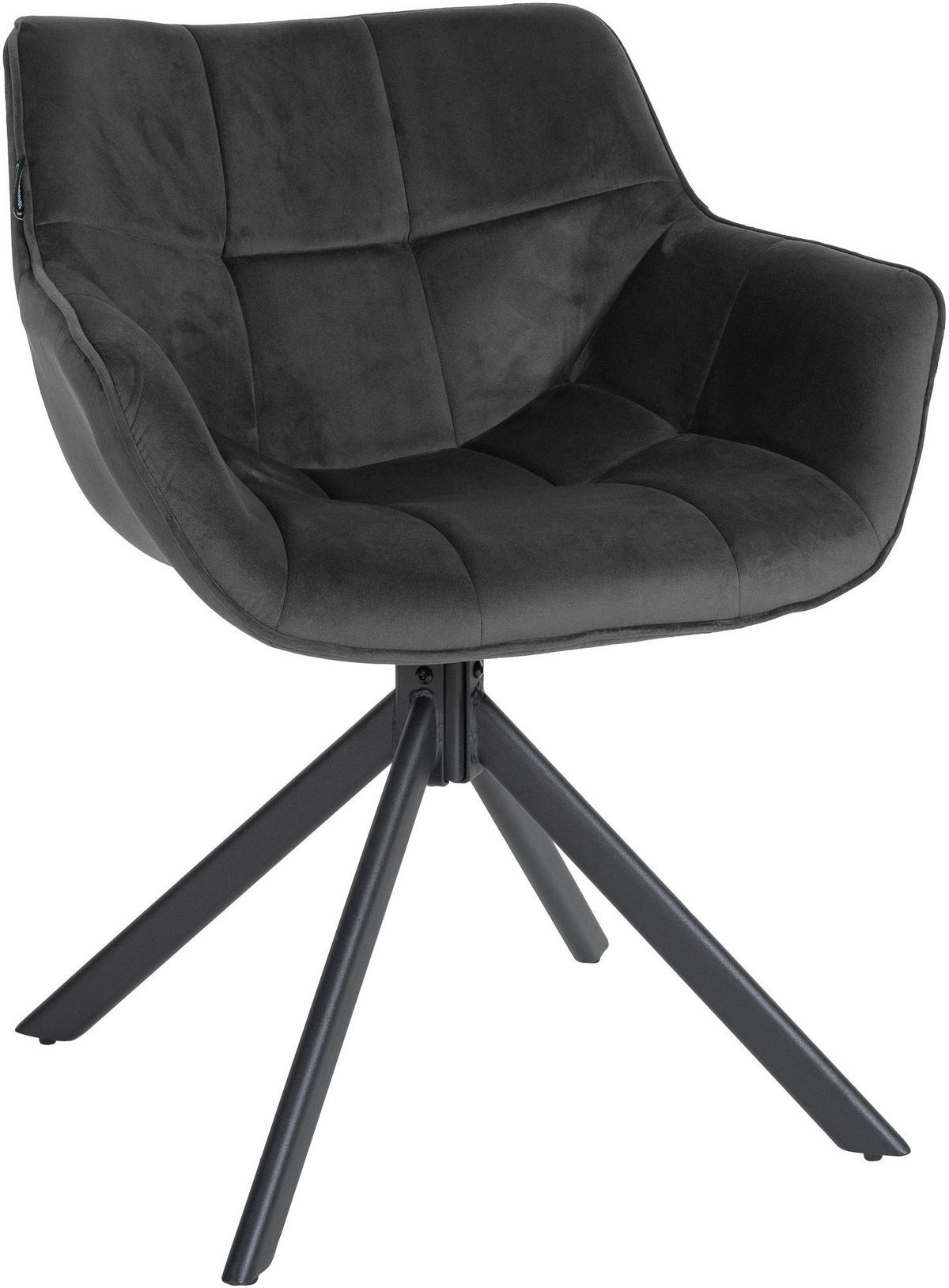 STUHL Samt dunkelgrau - Dunkelgrau/Schwarz, Textil/Metall (65/78/59cm) - CLP