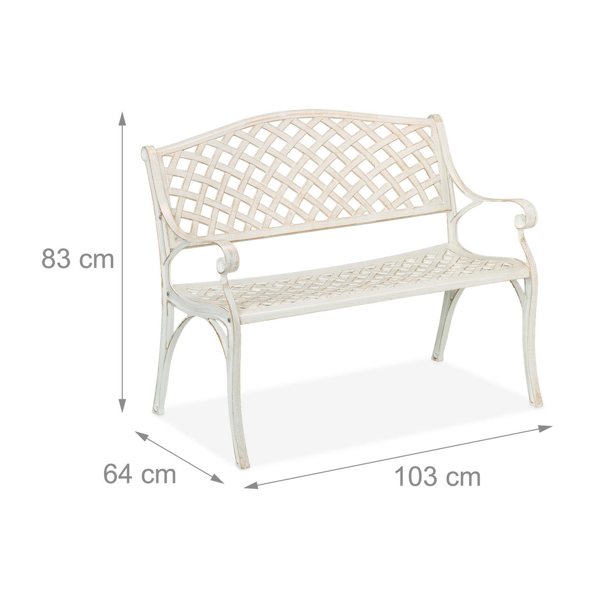GARTENBANK - Weiß, Metall (103/83/64cm) - Relaxdays
