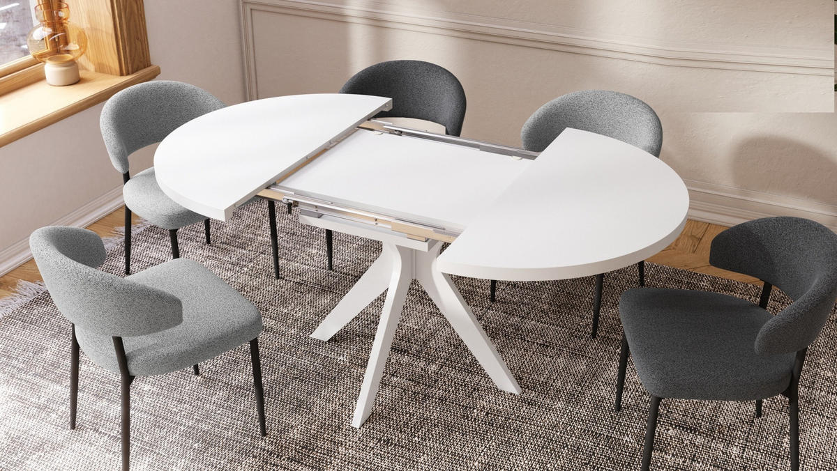 ESSTISCH rund Weiß matt ausziehbar - Weiß, Holzwerkstoff (110/110/77cm) - designimpex