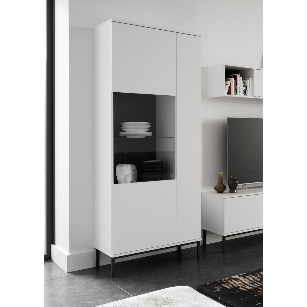 Thumbnail - Ravio Vitrine, Weiß, Holzwerkstoff, 7 Fächer, Rechteckig,Rechteckig, 70x190x41 cm, Wohnzimmer, Wohnwände, Vitrinenschrän...