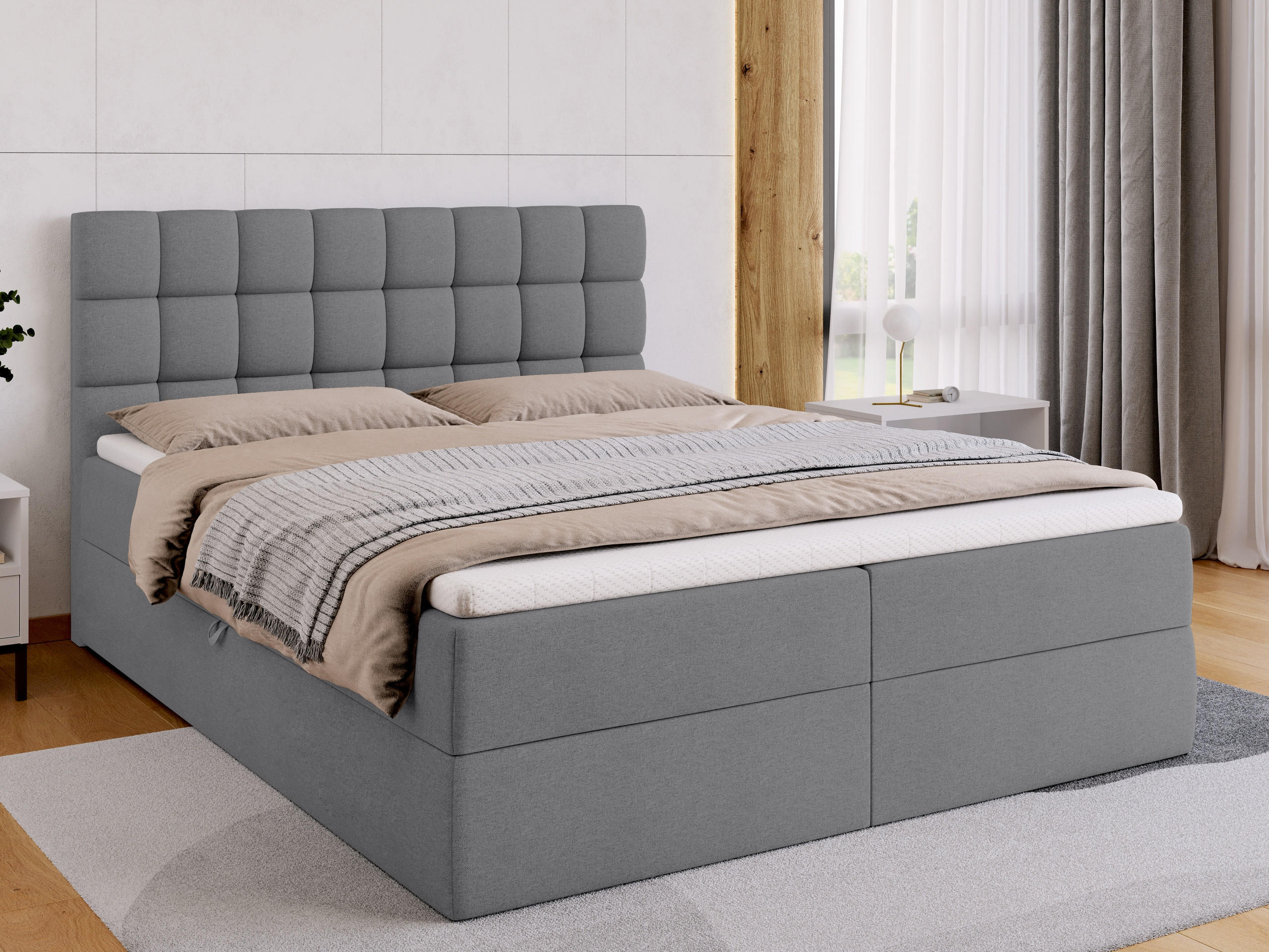 BOXBETT Dakota mit Topper 160/200 Hellgrau - Hellgrau, Textil (160/200cm) - Bromarkt