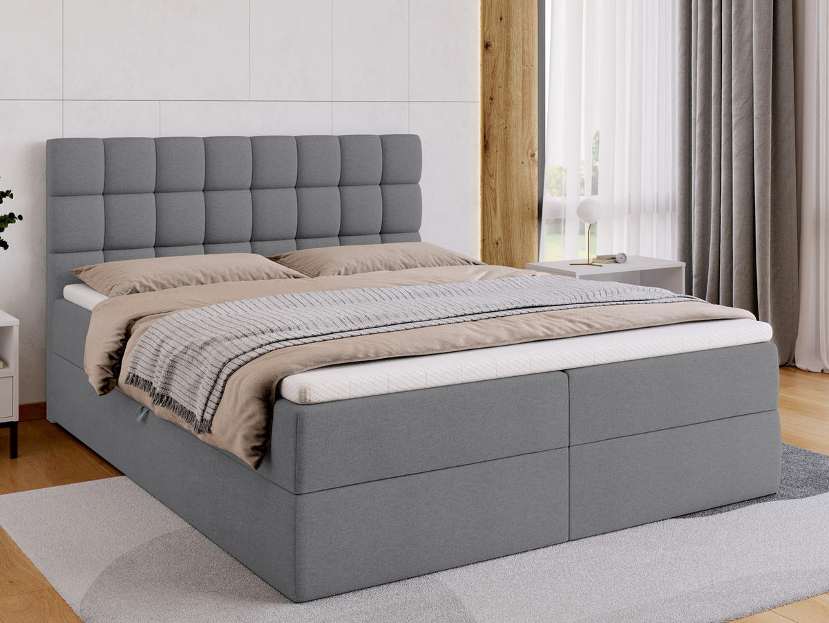 BOXBETT Dakota mit Topper 160/200 Hellgrau - Hellgrau, Textil (160/200cm) - Bromarkt