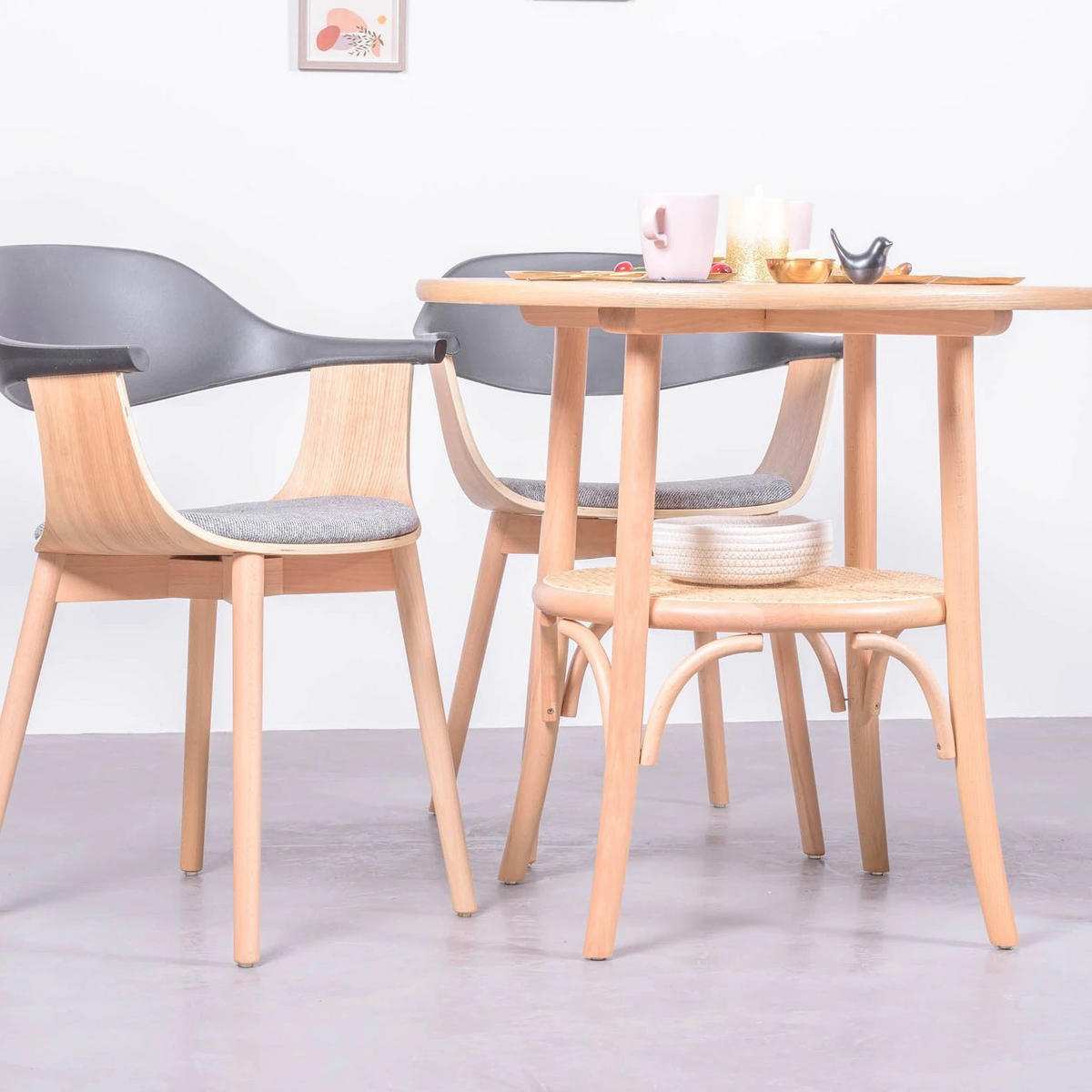 RATTANTISCH Rund Eschefarben 81/81/75 cm - Eschefarben, Holz (81/81/75cm) - Nest Dream