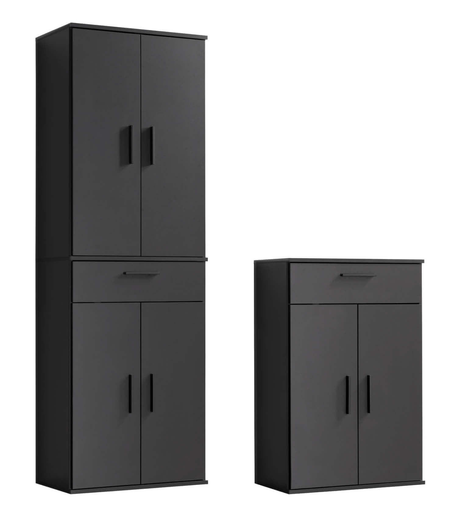 MEHRZWECKSCHRANK SET Der Allzweckwaffe - Anthrazit/Schwarz, Holzwerkstoff (60/180/34cm) - Mokebo