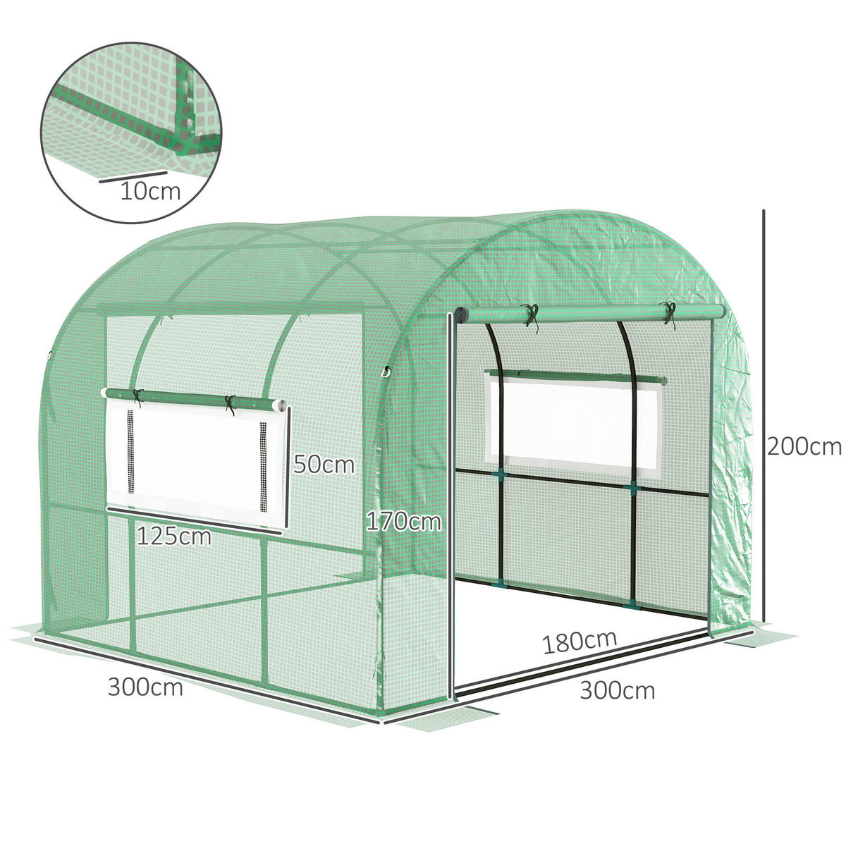 GEWÄCHSHAUS DE-12026 9 m² mit 2 Türen & Netzfenstern Grün - Grün, Kunststoff (300/200/300cm) - ComfortXL