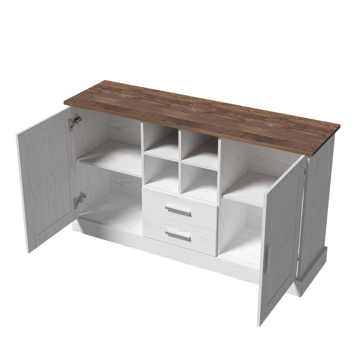 SIDEBOARD in Weiß und Braun Anrichte mit Türen und Schubladen für Wohnzimmer und Schlafzimmer, B140/T40/H79.5 cm - Weiß/Braun, Holzwerkstoff/Metall (140/79.5/40cm) - STILVORA