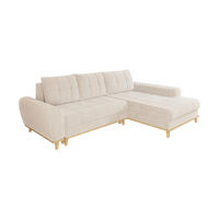 ECKSOFA im Scandi-Stil, Schlaffunktion, Bettkasten B268/T175/H86 cm, Ottomane rechts, Liegefl. 128x209 cm, Bouclé Chenille Stoff in Beige / 21013 - Eichefarben/Beige, Holz/Textil (268/175cm) - luma-home