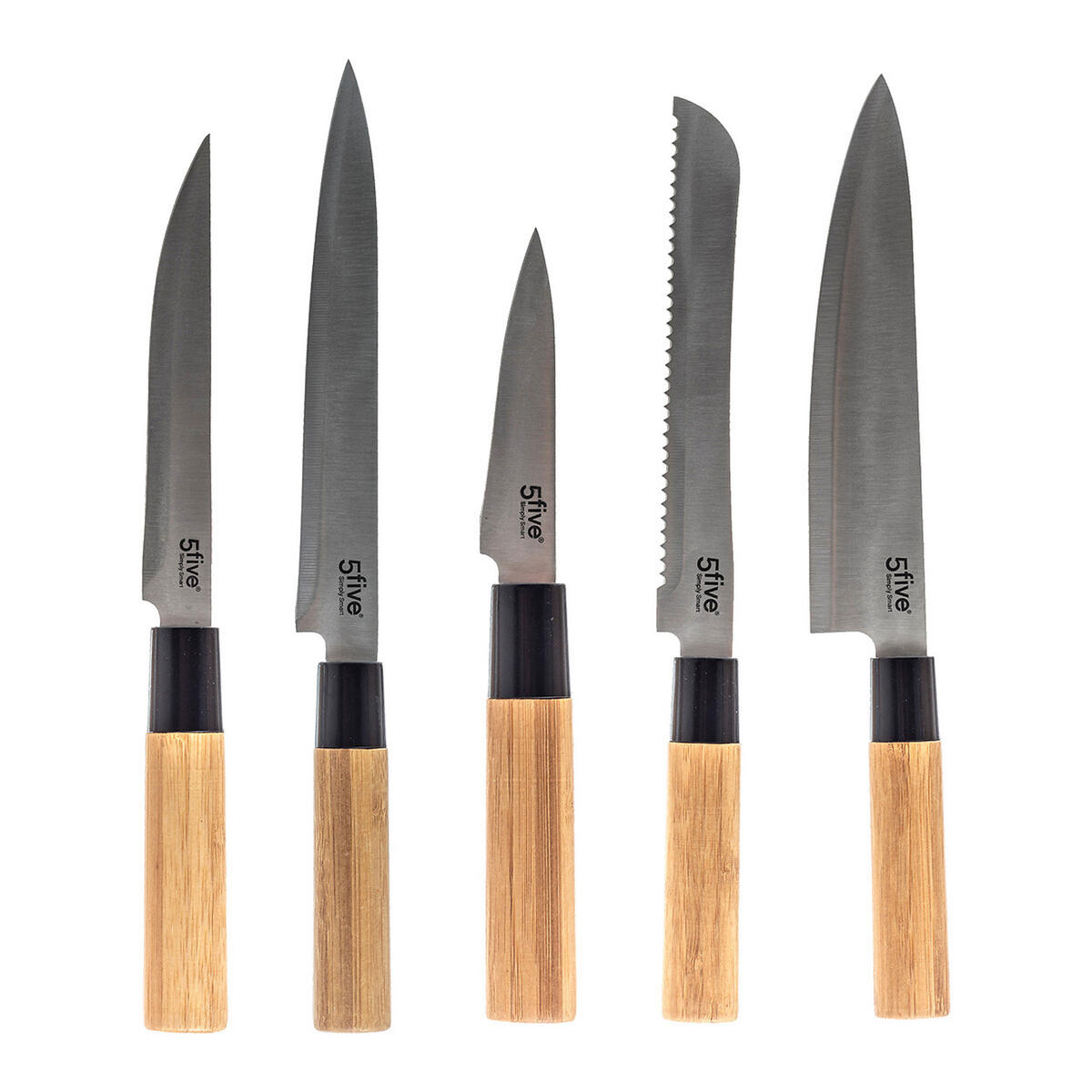 MESSERBLOCK Bamboo bestückt 6-tlg., mit Messern, Bambus, Stahl - Beige, Holz (8.2/35/18.5cm) - 5five Simply Smart