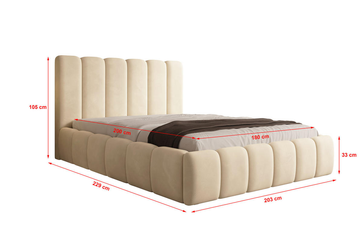 POLSTERBETT Vilo 180x200 mit Bettkasten und Stabilem Metallgestell - Creme, Textil (180/200cm) - Storez24