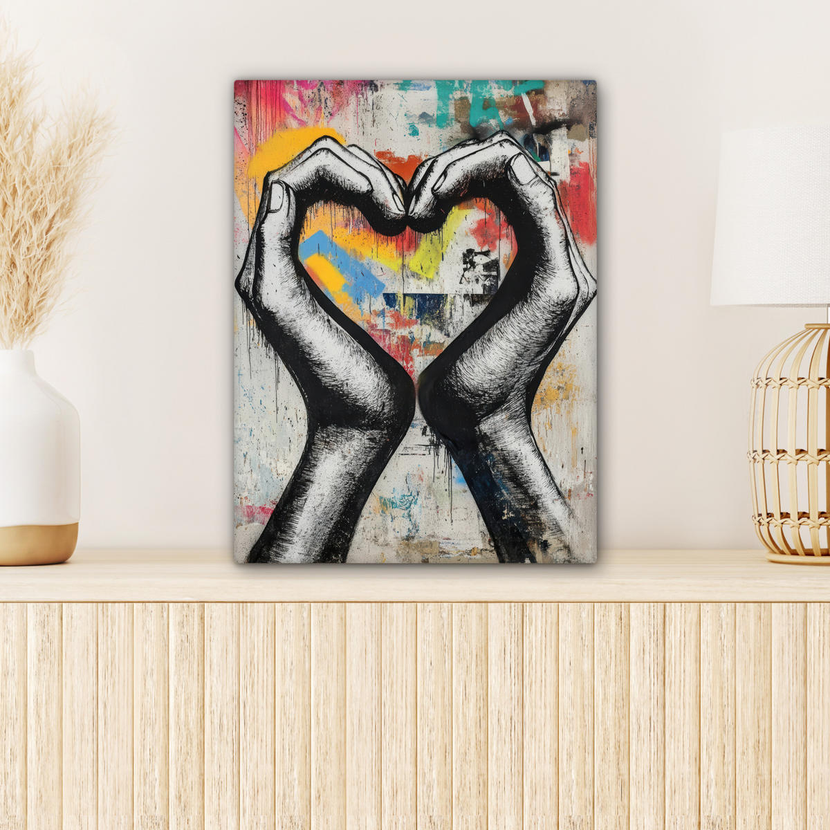 LEINWANDBILD - Hände - Herz - Straßenkunst - Graffiti - 30x40 - Bilder - Multicolor, Textil (30/40cm) - MuchoWow