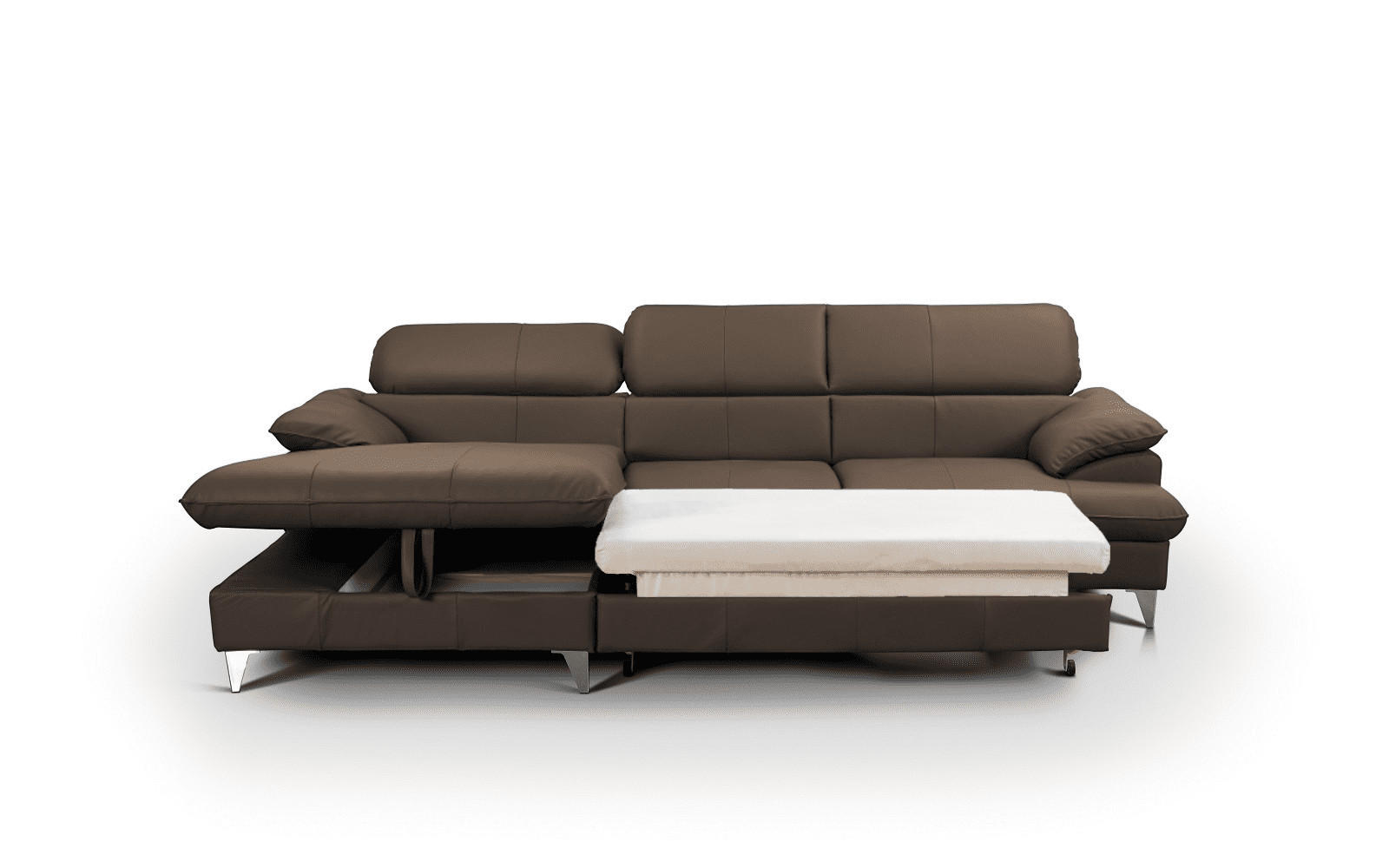 ECKSOFA mit Schlaffunktion und Bettkasten, Echtleder - Chromfarben/Braun, Leder/Holz (254/167cm) - Cotta