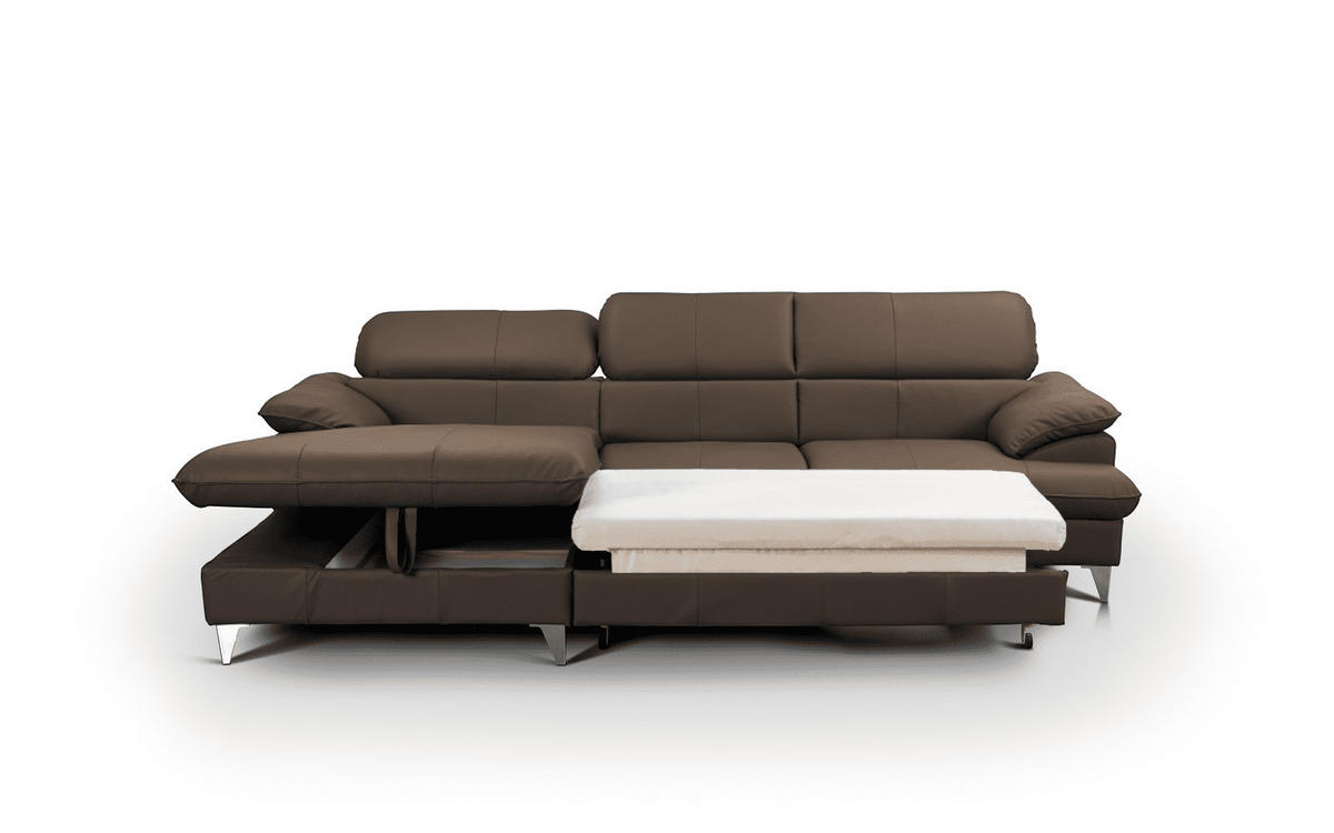 ECKSOFA mit Schlaffunktion und Bettkasten, Echtleder - Chromfarben/Braun, Leder/Holz (254/167cm) - Cotta