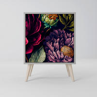 SIDEBOARD BLOOMING ELEGANCE, Grau, 57,5x42x77,5 cm, Schräge Buchenholzfüße - Buchefarben/Multicolor, Holzwerkstoff/Buchenholz (57.5/77.5/42cm) - SpaceRebels